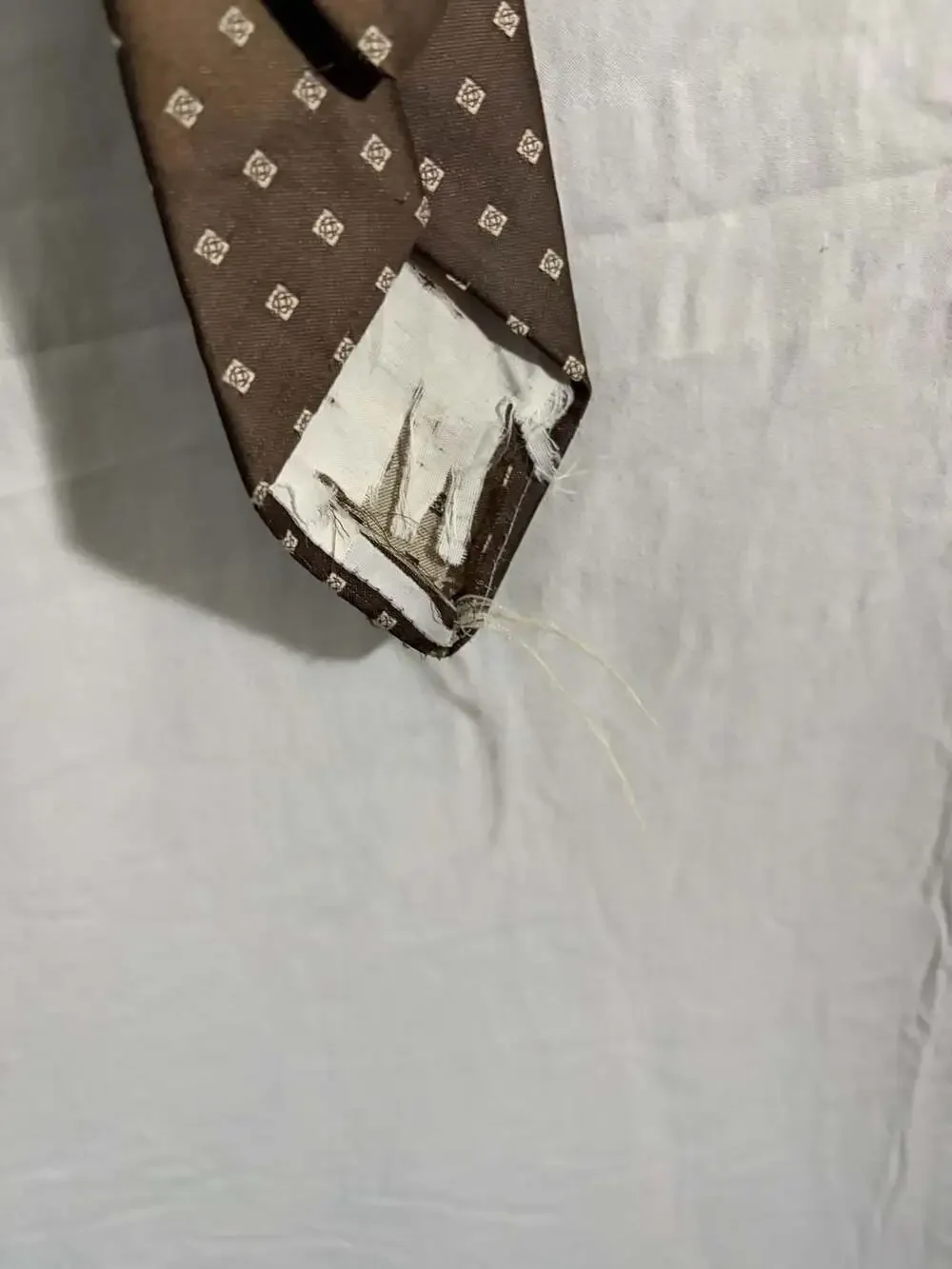 Vintage Brown Silk Neck Tie with White Diamond Pattern